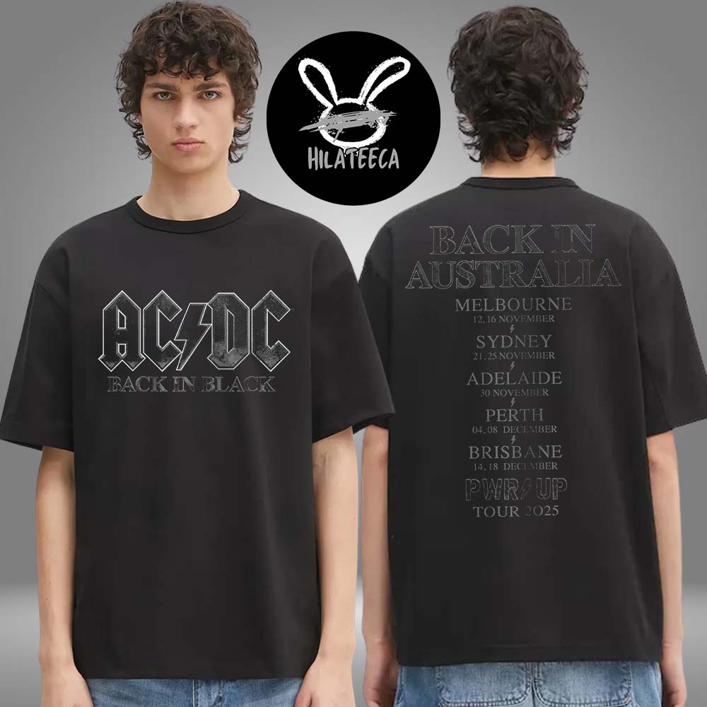 AC DC Merch Back in Black PWR UP Tour Two Sided Unisex T-Shirt AC DC Merch Back in Black PWR UP Tour Two Sided Unisex T-Shirt