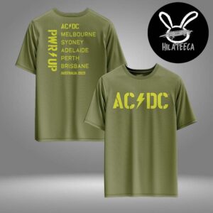 AC DC Merch Olive Green Logo PWR UP Tour Two Sided Unisex T-Shirt