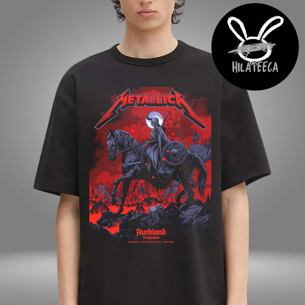 Metallica M72 Auckland Pop Up Shop Art By Ken Taylor At Eden Park In Auckland New Zealand On November 19 2025 Unisex T-Shirt Metallica M72 Auckland Pop Up Shop Art By Ken Taylor At Eden Park In Auckland New Zealand On November 19 2025 Unisex T-Shirt